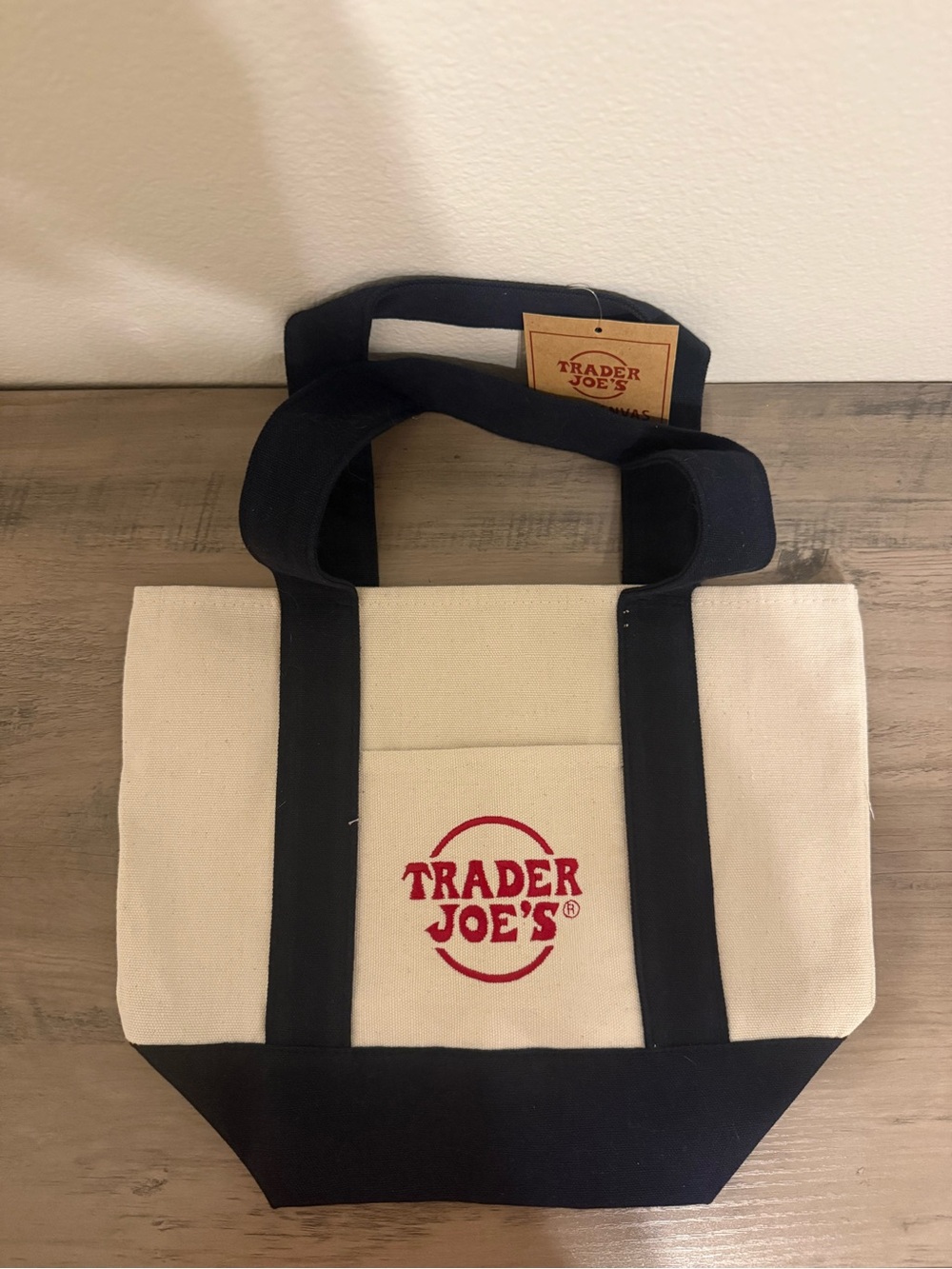 Trader Joe’s Mini Canvas Tote Bag: Navy Blue Straps